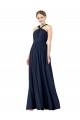 Magasins de Bleu marine foncé Trapèze Col V Mousseline Longue Robes demoiselle d'honneur