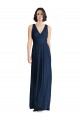 Magasins de Bleu marine foncé Trapèze Col V Mousseline Longue Robes demoiselle d'honneur