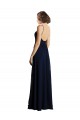 Magasins de Bleu marine foncé Trapèze Col V Mousseline Longue Robes demoiselle d'honneur