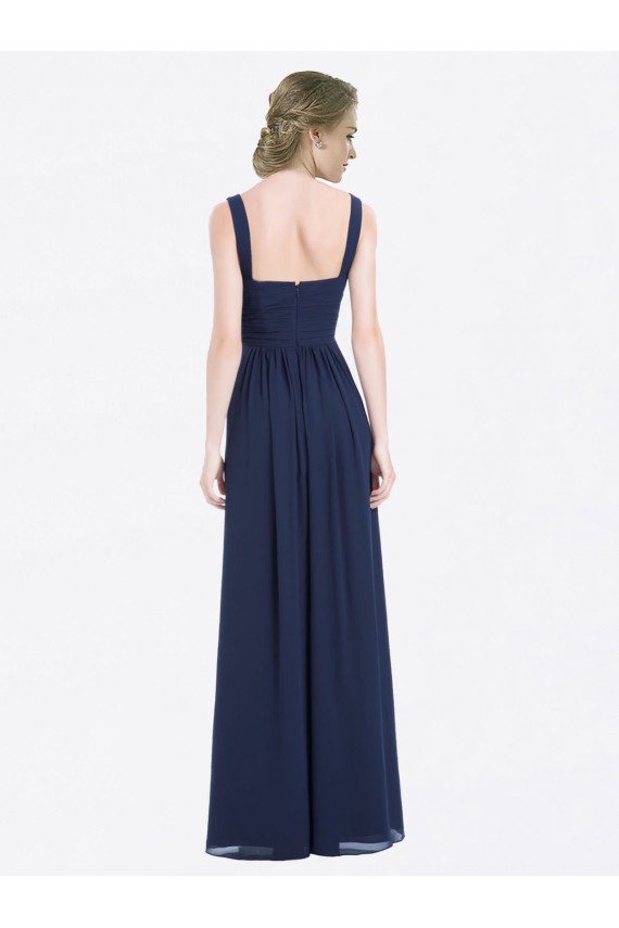 Magasins de Bleu marine foncé Trapèze Col V Mousseline Longue Robes demoiselle d'honneur