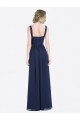 Magasins de Bleu marine foncé Trapèze Col V Mousseline Longue Robes demoiselle d'honneur