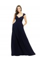 Magasins de Bleu marine foncé Trapèze Col V Mousseline Longue Robes demoiselle d'honneur