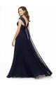 Magasins de Bleu marine foncé Trapèze Col V Mousseline Longue Robes demoiselle d'honneur
