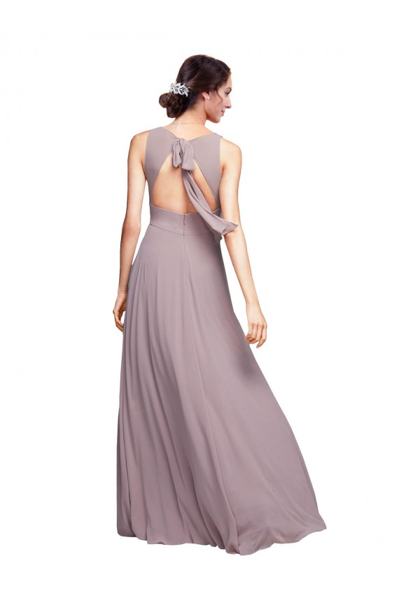 Magasins de Bleu marine foncé Trapèze Col V Mousseline Longue Robes demoiselle d'honneur