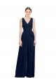 Magasins de Bleu marine foncé Trapèze Col V Mousseline Longue Robes demoiselle d'honneur