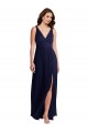 Magasins de Bleu marine foncé Trapèze Col V Mousseline Longue Robes demoiselle d'honneur
