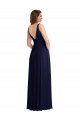 Magasins de Bleu marine foncé Trapèze Col V Mousseline Longue Robes demoiselle d'honneur