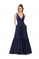 Magasins de Bleu marine foncé Trapèze Col V Mousseline Longue Robes demoiselle d'honneur