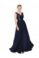 Magasins de Bleu marine foncé Trapèze Col V Mousseline Paillette Longue Robes demoiselle d'honneur / Robes de bal