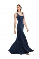 Magasins de Bleu marine foncé Trapèze Col rond Crêpe Stretch Longue Formelles Robes demoiselle d'honneur / Robes de soirée / Robes de bal