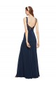 Magasins de Bleu marine foncé Trapèze Col rond Crêpe Stretch Longue Formelles Robes demoiselle d'honneur / Robes de soirée / Robes de bal