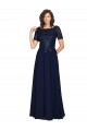 Magasins de Bleu marine foncé Trapèze Col rond Mousseline Longue Robes demoiselle d'honneur / Robes de bal