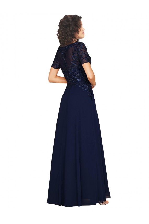 Magasins de Bleu marine foncé Trapèze Col rond Mousseline Longue Robes demoiselle d'honneur / Robes de bal