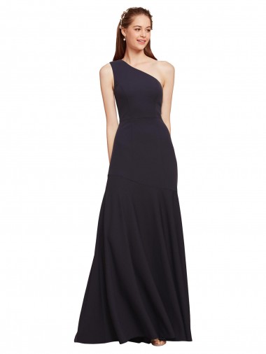 Magasins de Bleu marine foncé Trapèze Crêpe Stretch Longue Formelles Robes demoiselle d'honneur / Robes de soirée / Robes de bal