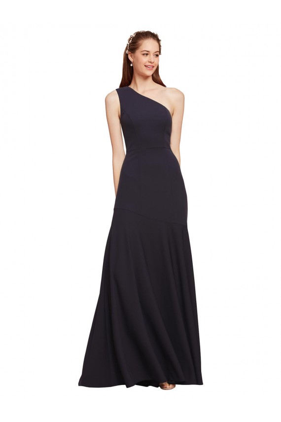 Magasins de Bleu marine foncé Trapèze Crêpe Stretch Longue Formelles Robes demoiselle d'honneur / Robes de soirée / Robes de bal