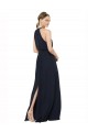 Magasins de Bleu marine foncé Trapèze Licou Col Haut Mousseline Longue Robes demoiselle d'honneur