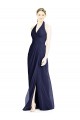 Magasins de Bleu marine foncé Trapèze Licou Col V Mousseline Longue Robes demoiselle d'honneur