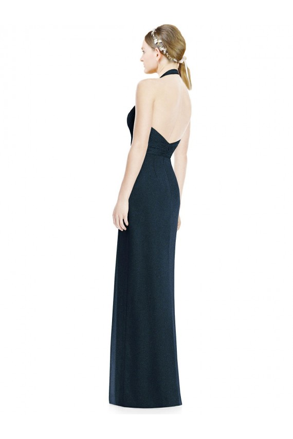 Magasins de Bleu marine foncé Trapèze Licou Col V Mousseline Longue Robes demoiselle d'honneur