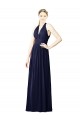 Magasins de Bleu marine foncé Trapèze Licou Col V Mousseline Longue Robes demoiselle d'honneur