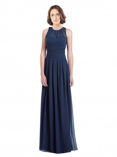 Magasins de Bleu marine foncé Trapèze Licou Mousseline Longue Robes demoiselle d'honneur