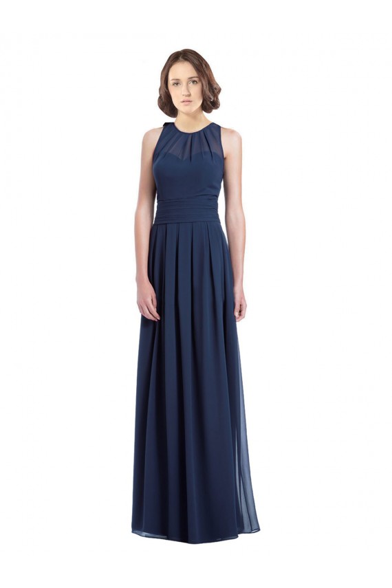 Magasins de Bleu marine foncé Trapèze Licou Mousseline Longue Robes demoiselle d'honneur