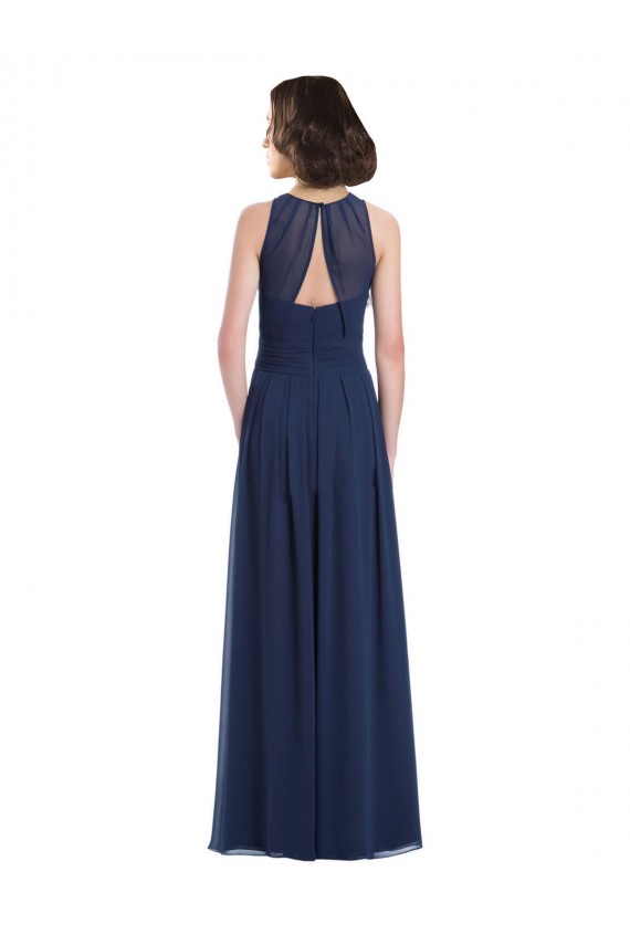 Magasins de Bleu marine foncé Trapèze Licou Mousseline Longue Robes demoiselle d'honneur