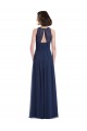 Magasins de Bleu marine foncé Trapèze Licou Mousseline Longue Robes demoiselle d'honneur