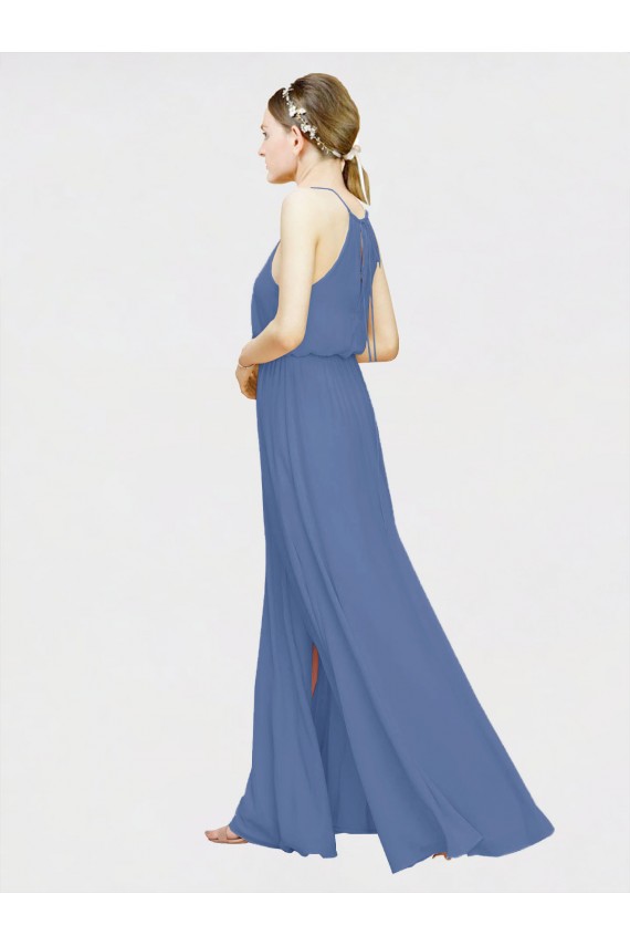 Magasins de Bleu marine foncé Trapèze Licou Mousseline Longue Robes demoiselle d'honneur