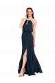Magasins de Bleu marine foncé Trapèze Licou Mousseline Longue Robes demoiselle d'honneur