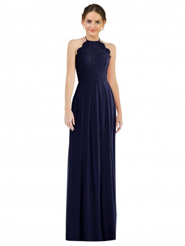 Magasins de Bleu marine foncé Trapèze Licou Mousseline Longue Robes demoiselle d'honneur