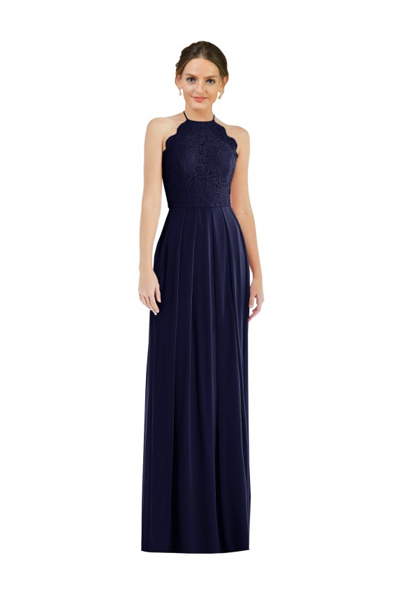 Magasins de Bleu marine foncé Trapèze Licou Mousseline Longue Robes demoiselle d'honneur