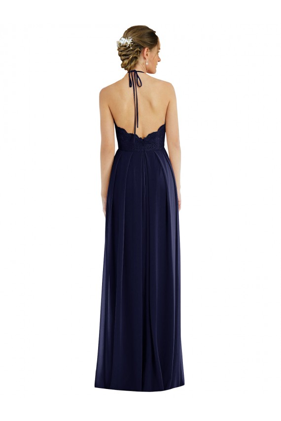Magasins de Bleu marine foncé Trapèze Licou Mousseline Longue Robes demoiselle d'honneur
