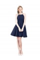 Magasins de Bleu marine foncé Trapèze Licou Satiné Courte Robes demoiselle d'honneur / Robes de cocktail