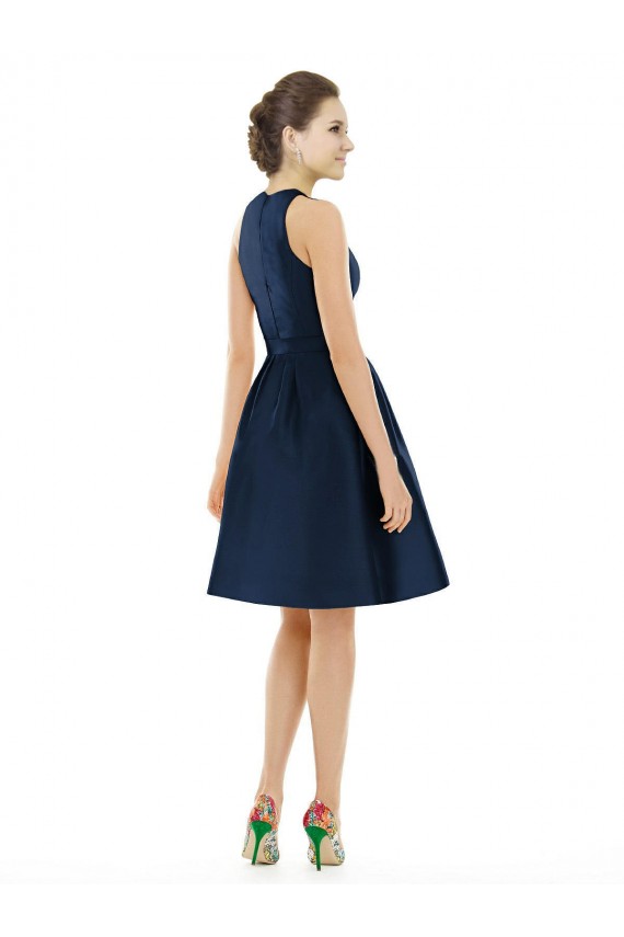 Magasins de Bleu marine foncé Trapèze Licou Satiné Courte Robes demoiselle d'honneur / Robes de cocktail