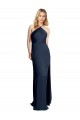 Magasins de Bleu marine foncé Trapèze Licou Satiné Stretch Longue Formelles Robes demoiselle d'honneur / Robes de soirée / Robes de bal