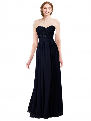 Magasins de Bleu marine foncé Trapèze Mousseline Longue Robes demoiselle d'honneur