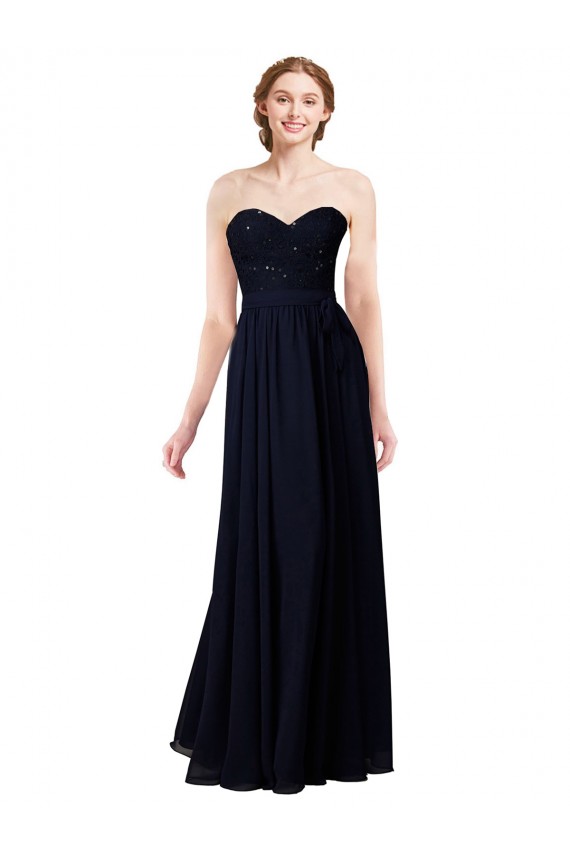 Magasins de Bleu marine foncé Trapèze Mousseline Longue Robes demoiselle d'honneur