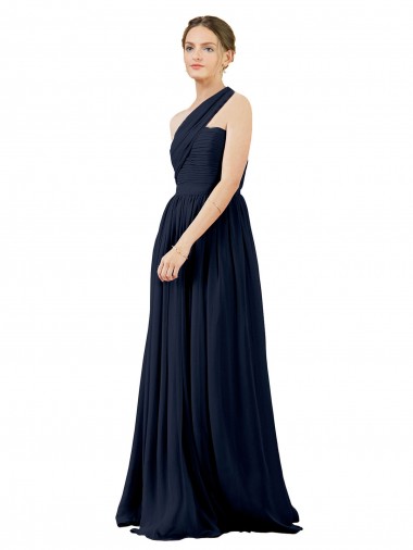 Magasins de Bleu marine foncé Trapèze Mousseline Longue Robes demoiselle d'honneur