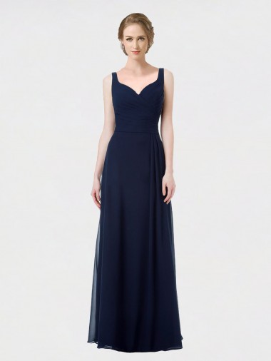 Magasins de Bleu marine foncé Trapèze Mousseline Longue Robes demoiselle d'honneur