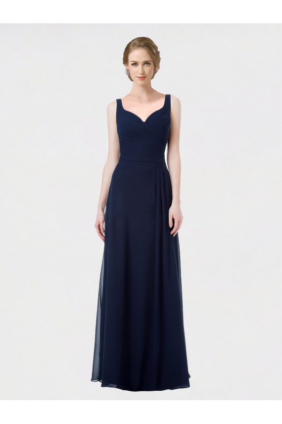Magasins de Bleu marine foncé Trapèze Mousseline Longue Robes demoiselle d'honneur