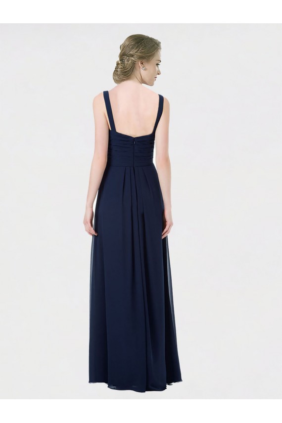 Magasins de Bleu marine foncé Trapèze Mousseline Longue Robes demoiselle d'honneur