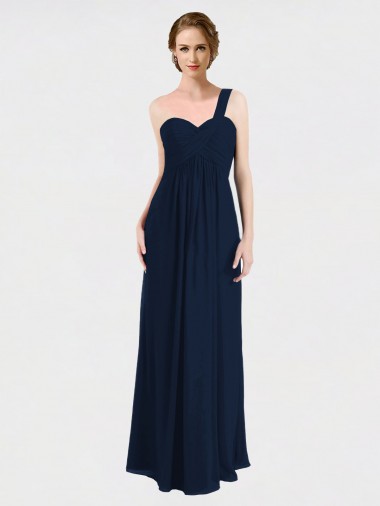 Magasins de Bleu marine foncé Trapèze Mousseline Longue Robes demoiselle d'honneur
