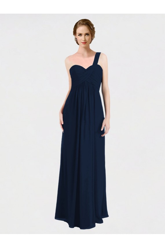 Magasins de Bleu marine foncé Trapèze Mousseline Longue Robes demoiselle d'honneur