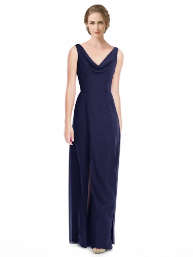 Magasins de Bleu marine foncé Trapèze Mousseline Longue Robes demoiselle d'honneur