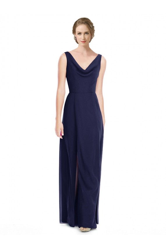 Magasins de Bleu marine foncé Trapèze Mousseline Longue Robes demoiselle d'honneur
