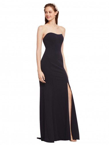 Magasins de Bleu marine foncé Trapèze Sans bretelle Crêpe Stretch Longue Formelles Robes demoiselle d'honneur / Robes de soirée / Robes de bal