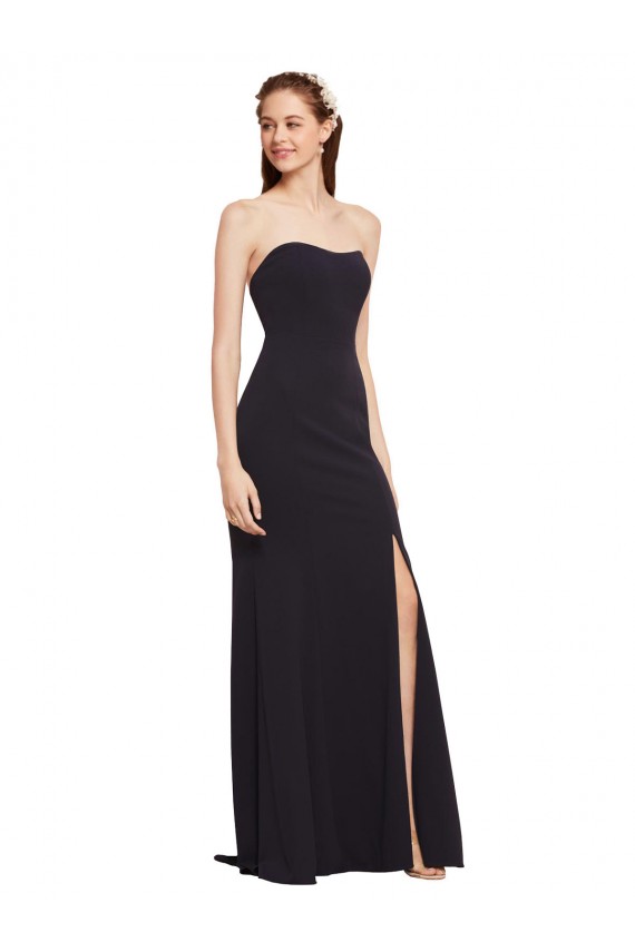 Magasins de Bleu marine foncé Trapèze Sans bretelle Crêpe Stretch Longue Formelles Robes demoiselle d'honneur / Robes de soirée / Robes de bal
