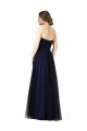 Magasins de Bleu marine foncé Trapèze Sans bretelle Tulle Longue Robes demoiselle d'honneur
