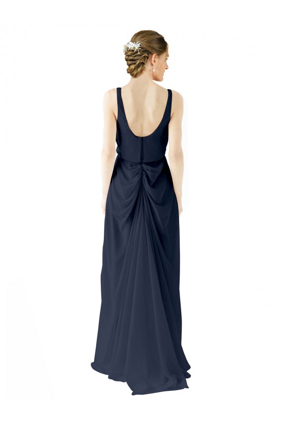 Magasins de Bleu marine foncé Trapèze Scoop Mousseline Longue Robes demoiselle d'honneur