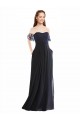 Magasins de Bleu marine foncé Trapèze Épaule Dénudée Col V Mousseline Dentelle Longue Robes demoiselle d'honneur